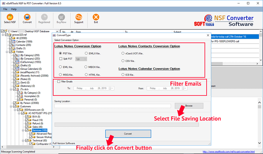 esofttools nsf to pst converter